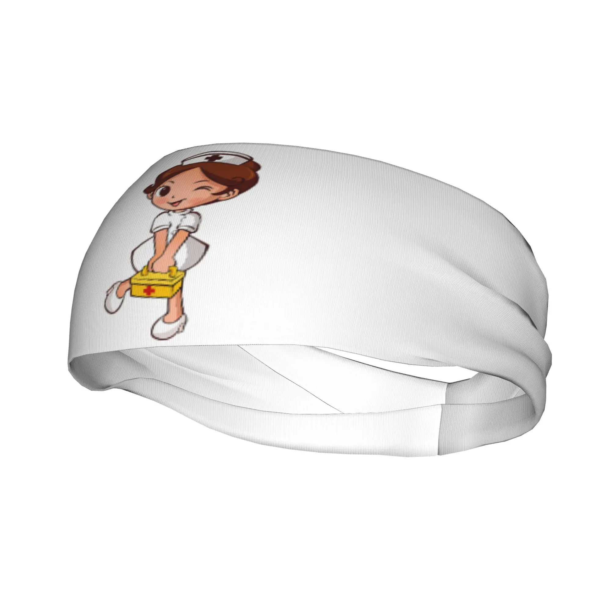 

Cute Cartoon Nurse Print Headband Sweat Absorbent Sports Hairband for Yoga Running Daily Wear Elastic Non-slip Medical Worker