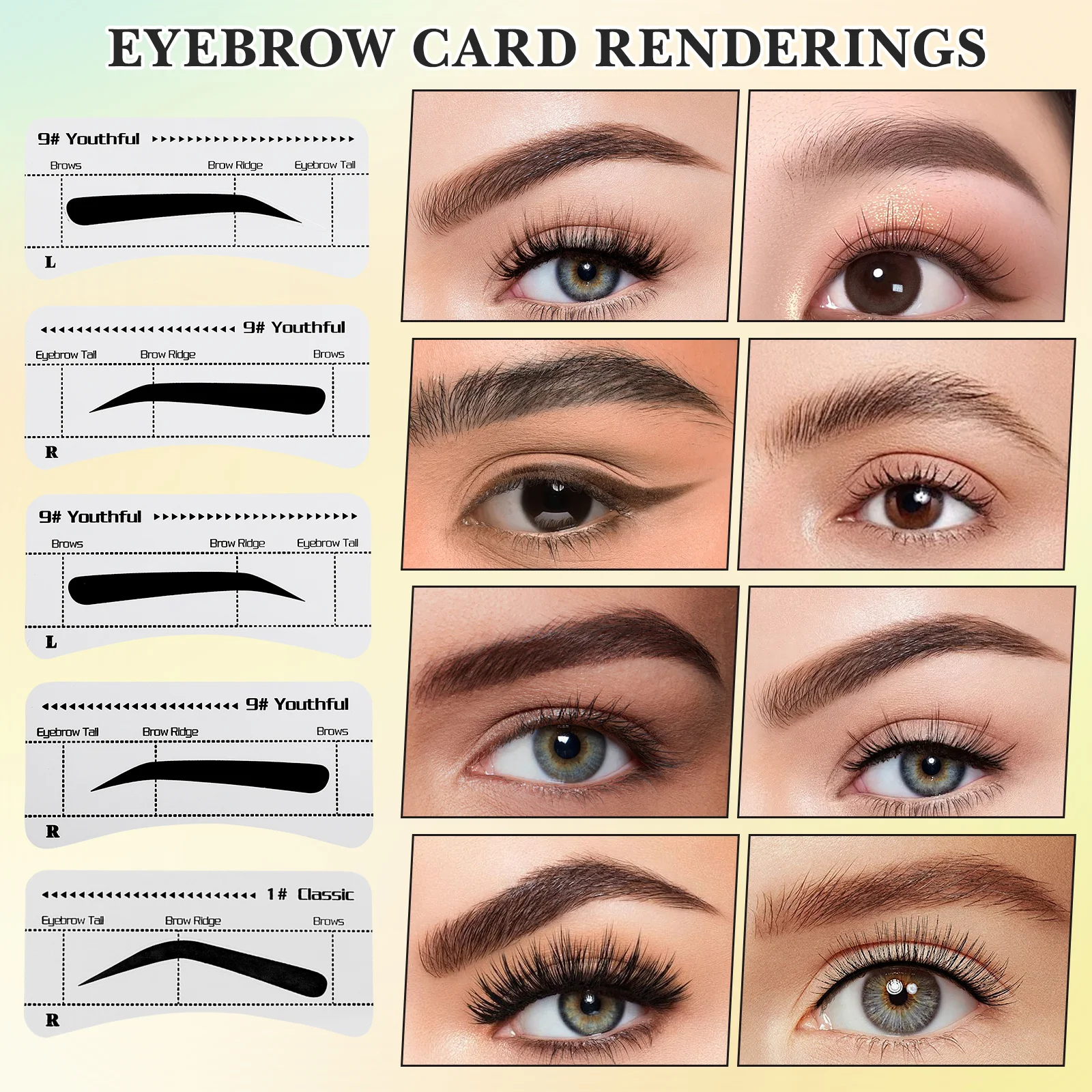 10Pcs Adhesive Eyebrow Stencils Precise Eye Brow Grooming Templates Natural Shape Shaping Tools DIY Makeup Beauty