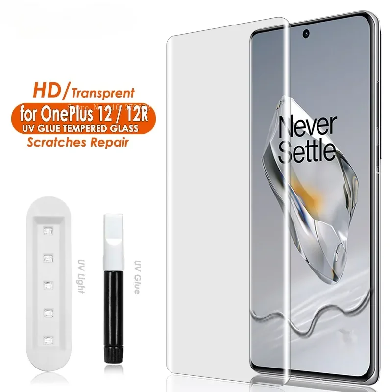 OnePlus 12 12R Screen Protector Tempered Glass UV Set Edge to Edge Coverage Sensitive Touch Scratch Resistant