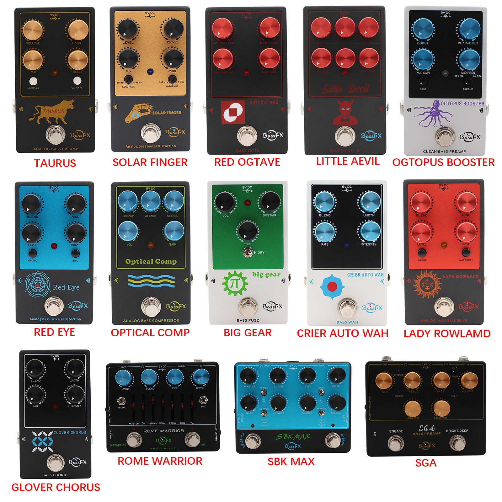 Pedal de Efecto de Bajo Analógico Fanmuzk AUTO WAH/Chorus/Preamplificador Analógico de Bajo/Compresor/Distorsión/DRIVE, Pedal de Efecto Analógico para Bajo Eléctrico