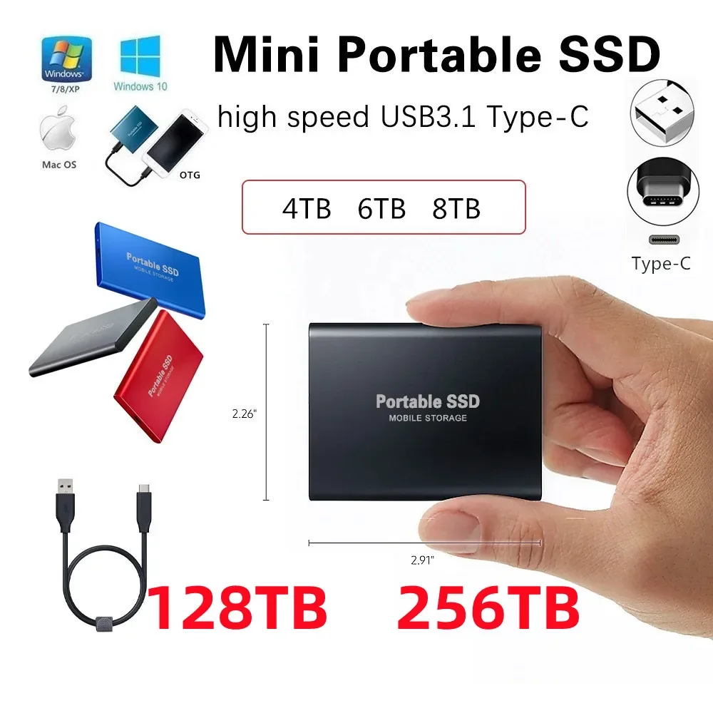 

Portable SSD 1TB/2TB External Solid State Drive USB 3.0/Type-C Hard Disk High-Speed Storage Device For Laptops/Desktop/Mac/Phone