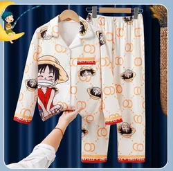 One Piece Children's Pajamas Long-sleeved Cardigan Thin Section Summer Pajamas Set for Male and Female Students