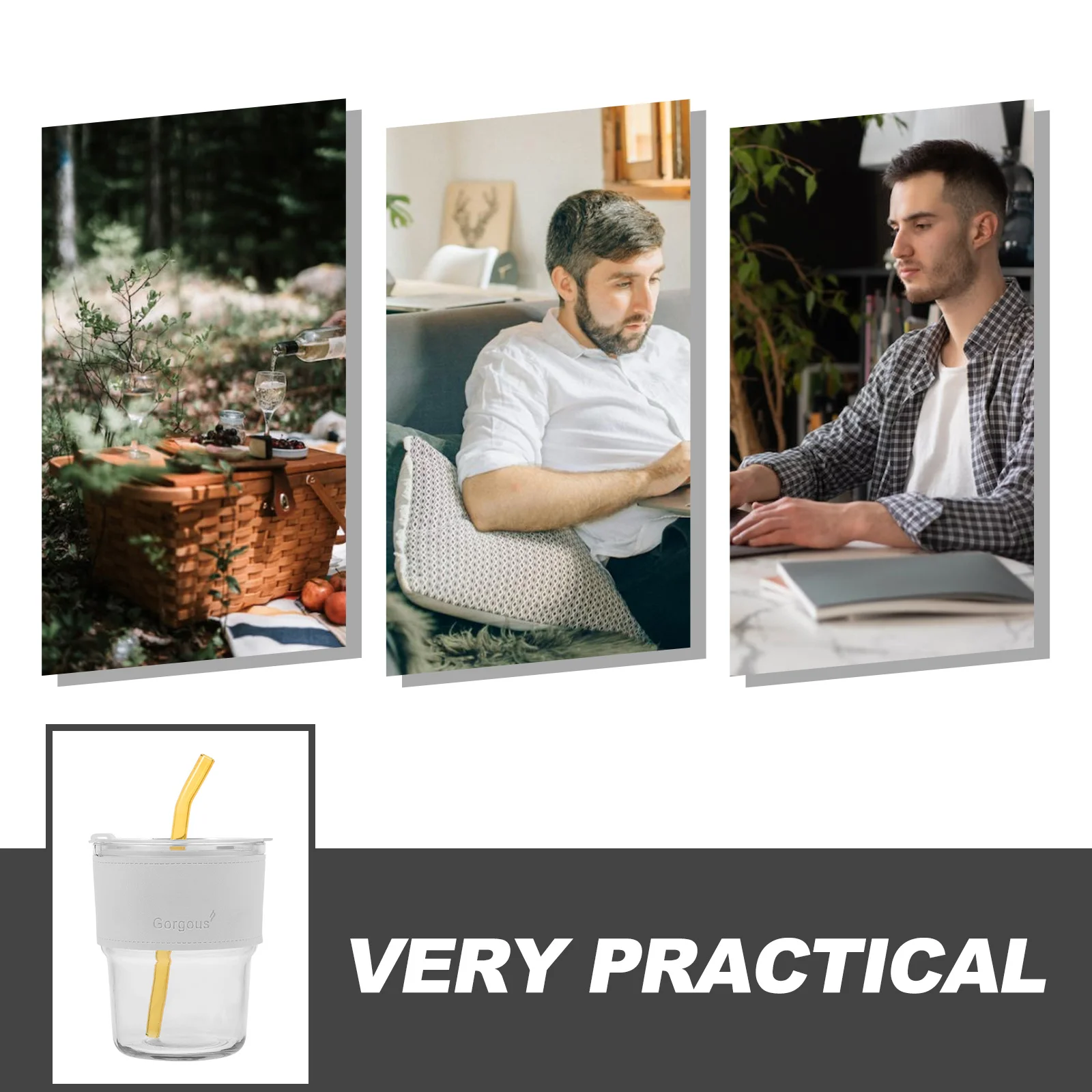 

Glass Juice Bottle with Straw and Lid Multipurpose Drink Container for Iced Coffee Water Milk Smoothie Glass Tumbler Cup