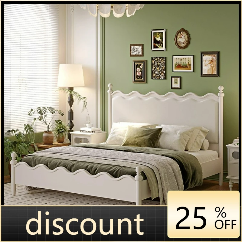 

LTT French retro matte fabric soft bag white solid wood bed bedroom American double bed