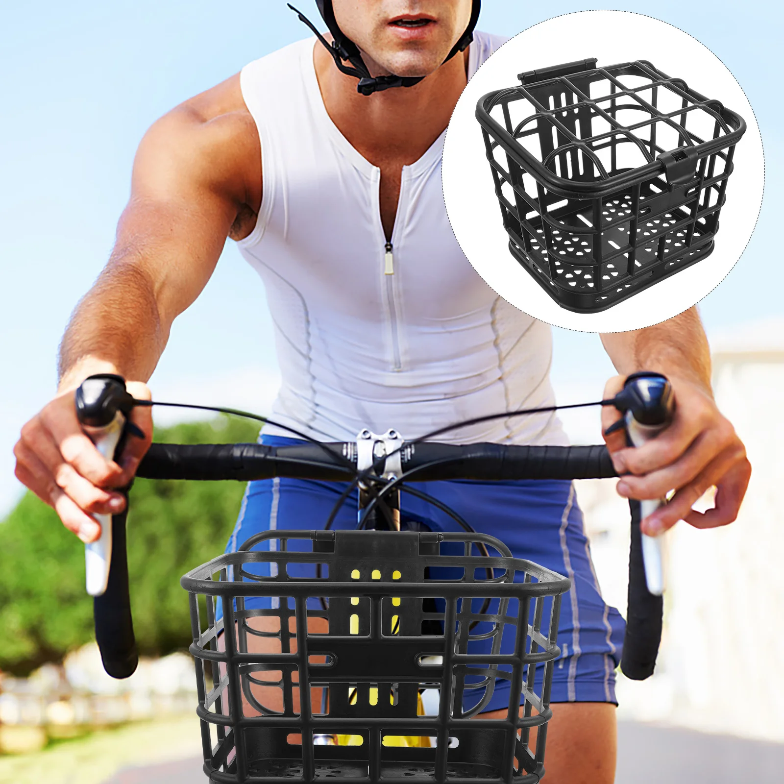 

Front Bike Basket Plastic Sturdy Thickened Large Capacity Bicycle Basket Handlebar Bike Container for Vegetables Shopping