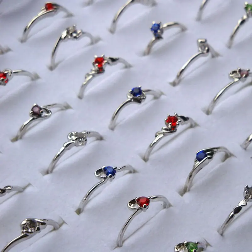 10pcs/Lot Vintage Shiny Crystal Rhinestone Silver Plated Rings For Women Mix Style Fashion Wedding Jewelry Party Gifts