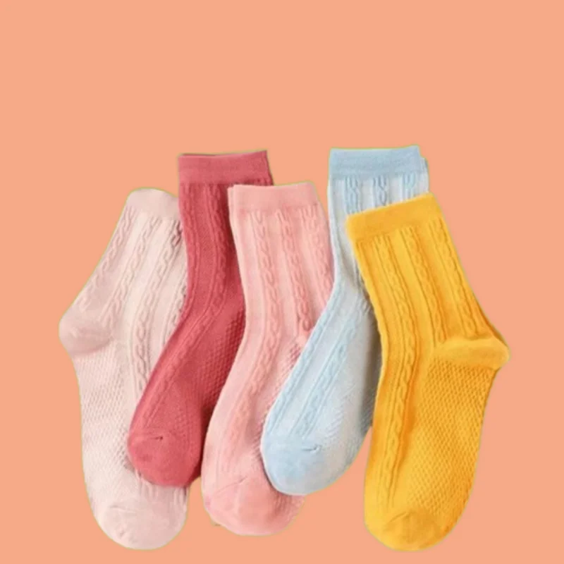 

5/10 Pairs Japanese Fashion Middle-tube Socks Four Seasons Three-dimensional Twisted Vertical Stripes Simple 2024 Women Socks