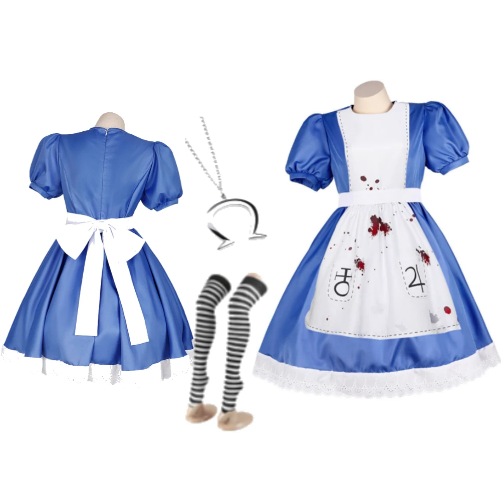 Halloween Game Madness Returns Theme Girls' Outfit Lolita Dress Alice Cosplay Costume Maid Dress Party Outfits for Women