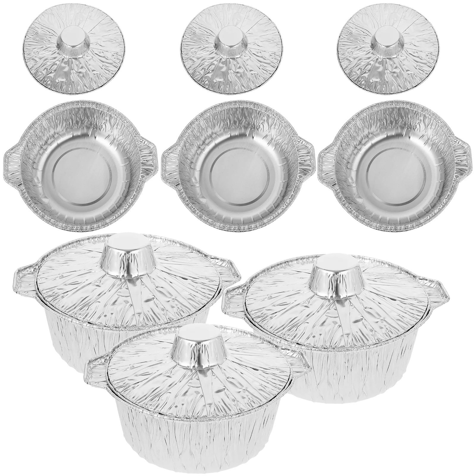 

6 Pcs Tinfoil Cup Barbecue Aluminum Pot Small Covered Baking Saucepan Cooker Food Storage Pans Pizza Plate Kitchen Supplies