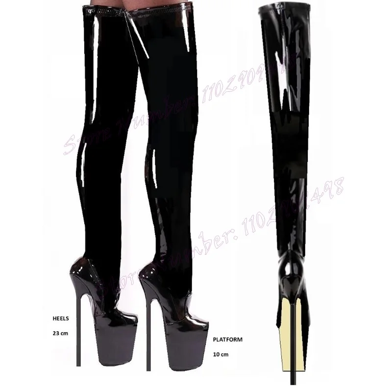 Black Pointy Toe Platform Boots Over The Knee Thin High Heels Shoes for Women Patent Leather Sexy Shoes 2024 Zapatos Para Mujere