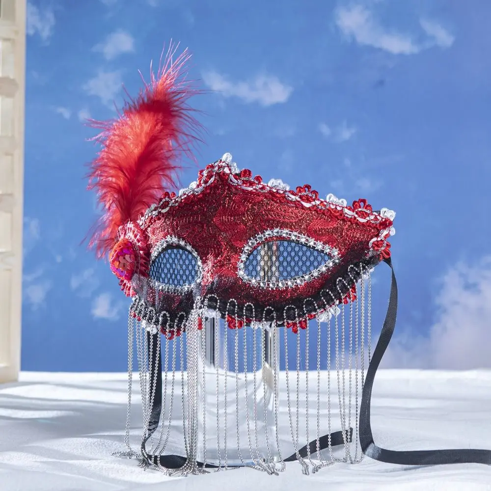 ลูกไม้ Feather หน้ากากเวนิสเครื่องประดับ Masquerade Rhinestone Veil พู่หน้ากาก Carnival เครื่องแต่งกาย Props เครื่องประดับใบหน้าอุปกรณ์เสริมผู้หญิง