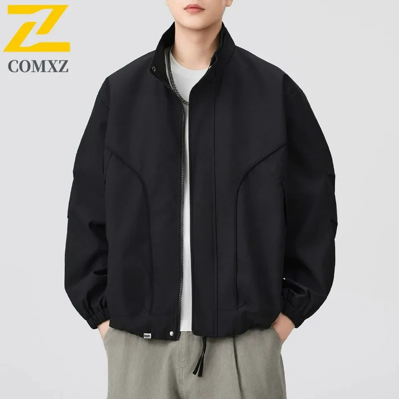 

COMXZ 2025 Men Jacket Leisure Stripe Stitching Design Climbing Windproof Coats High Quality Camping Wear Resistant Autumn Coat