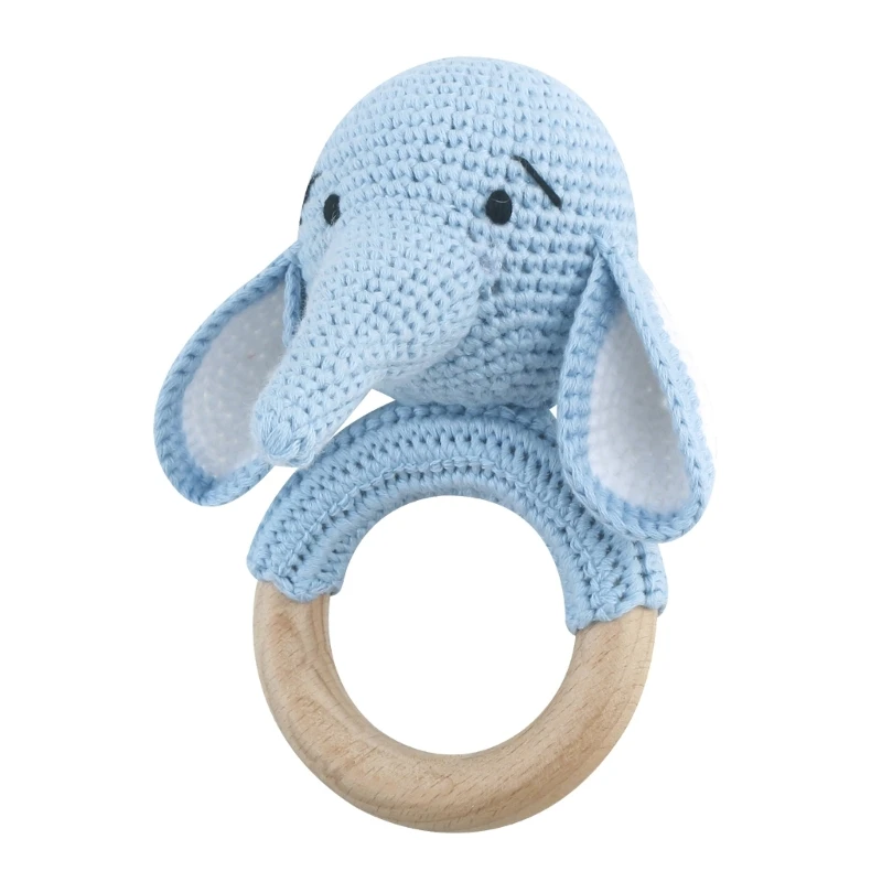 

2 in 1 Interactive Elephant Crochet Rattle & Teether Sensory Develops for Baby