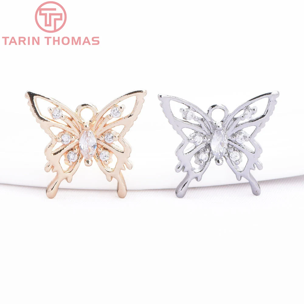 (8765) 4PCS 15x13MM 24K Gold Color Brass with Zircon Butterfly Pendants Charms High Quality Diy Jewelry Findings Accessories