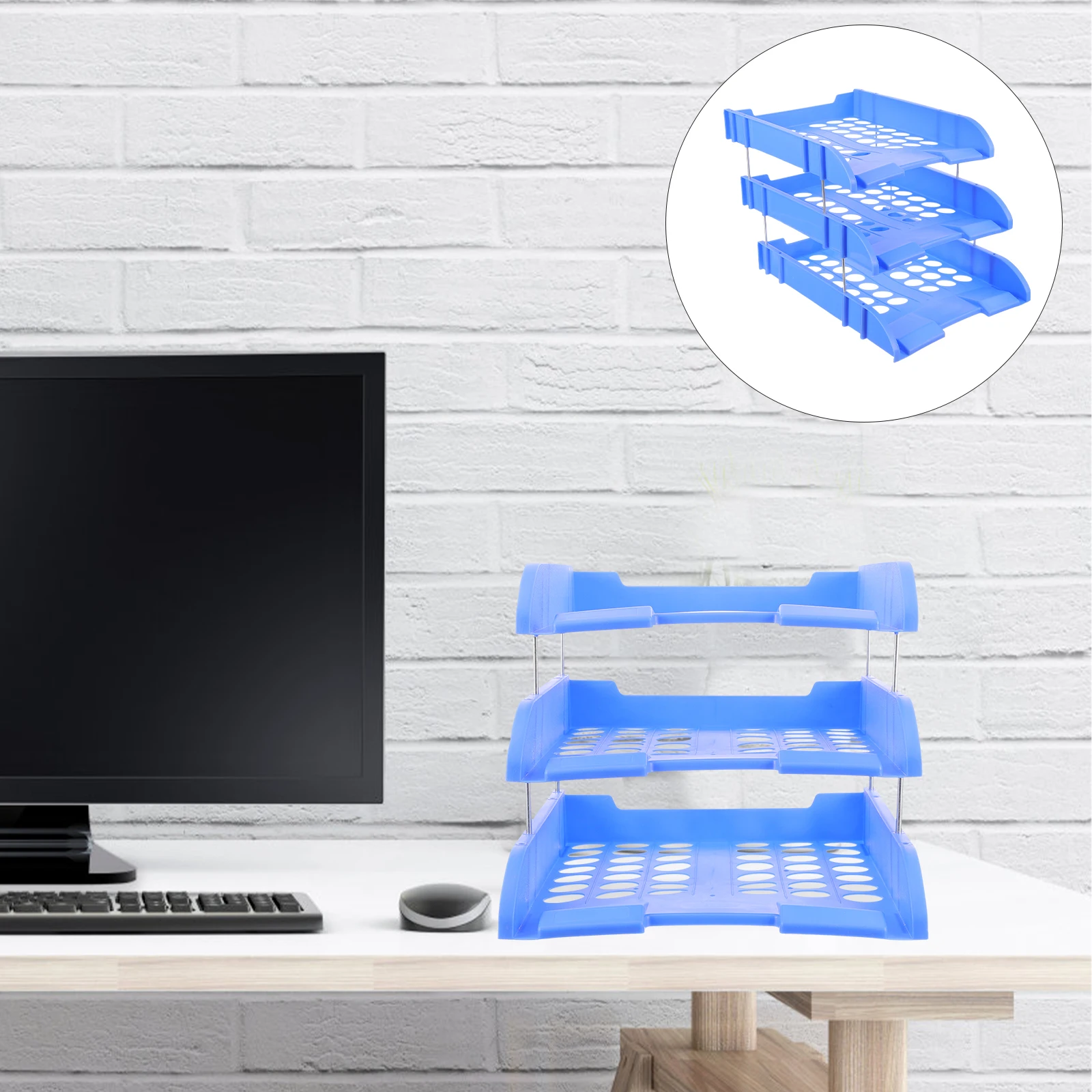 Three Layer File Shelf Paper Organizer Tray Rack for Desk 3 Tier Office Document Folder Letter Plastic Desktop Storage Solution