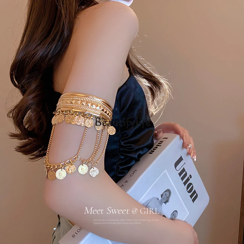 Exotic Gold Metal Tassel Arm Ring Greek Style Jewelry Exaggerated Bracelet Jewelry