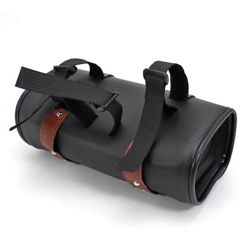 Universal Motorcycle Fork Bag Tool Bag  Barrel Shape Handlebar Bag PU Leather Moyorcycle Saddlebags Storage Luggage Bag Black