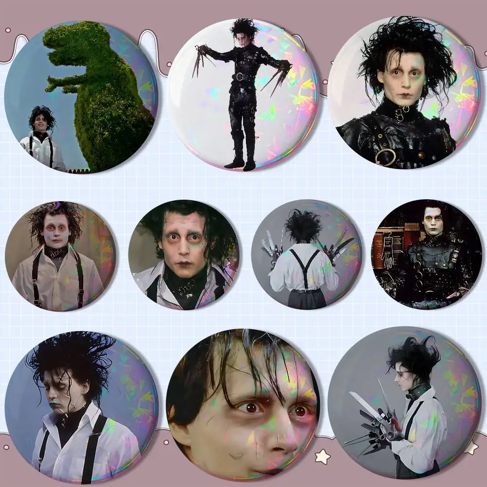 

Biroid E-Edward Scissorhands Laser reflective round badges pins bag clothing decorations collectibles gifts for friends