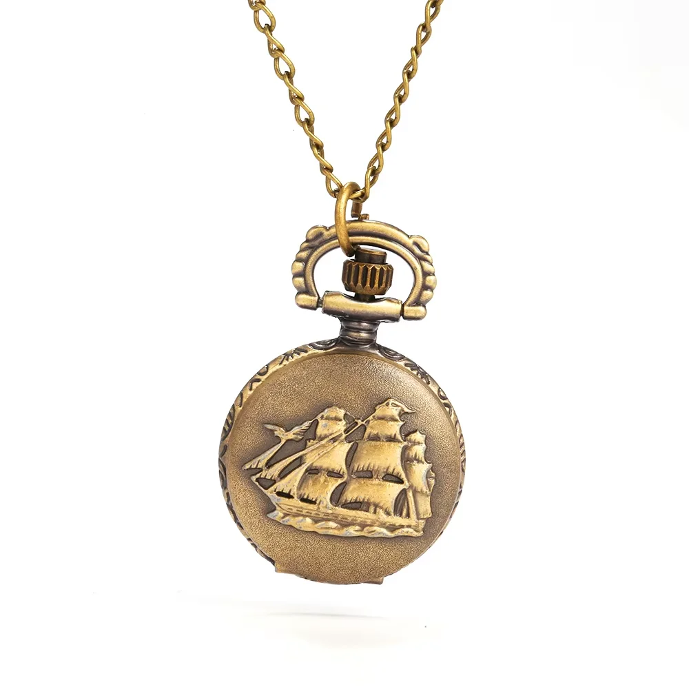 

8040 Large bronze smooth sail boat Roman scale creative trend pocket watch personality exquisite gift quartz pocket watch