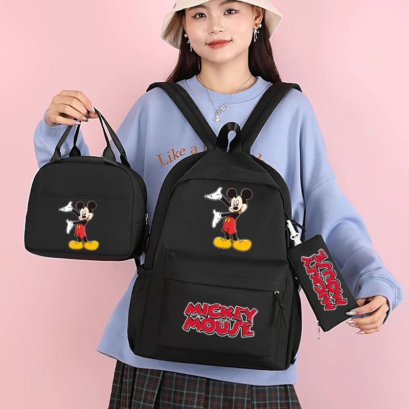3Pcs/set Disney Mickey Mouse Printed Backpack with Lunch Bag for Teenager Boy Girl Bookbag Schoolbag Comfortable Travel Set