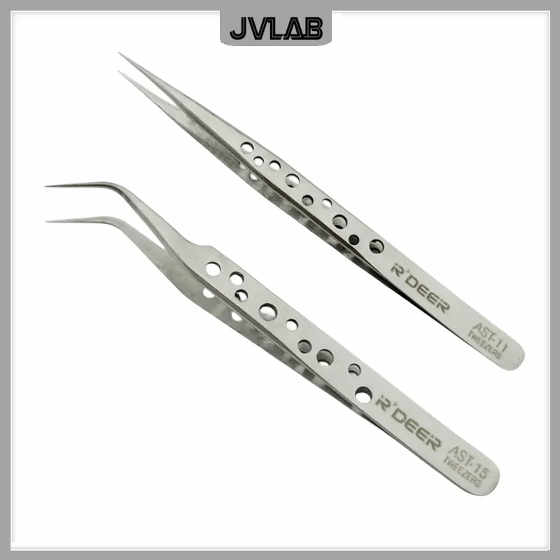 Stainless Steel hollow electronic tweezer Mc Pherson micro forceps curved tip Jewelry Tweezers pick up tools