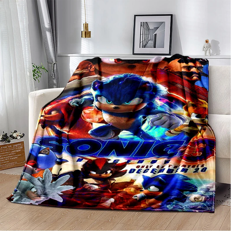 Fashion S-Sonic Cartoon Game Flannel Blanket Soft Warm Throw Blanket for Bedroom Living Room Bed Travel Camping Picnic Kid Gift