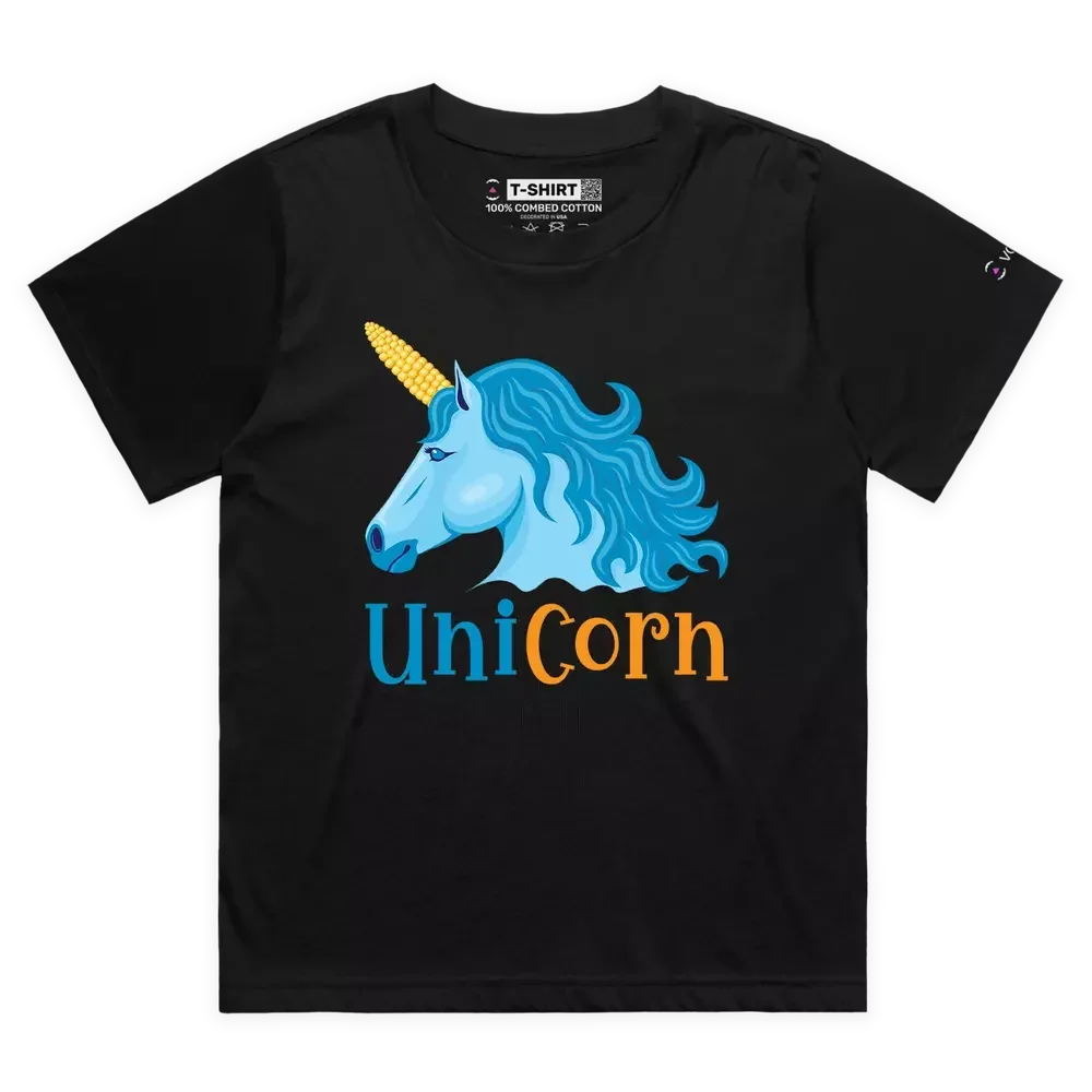 Unicorn with a Corn Cob Horn Premium T-shirt, Horse, Wordplay, Food  High Quality 100%Cotton Short Sleeve