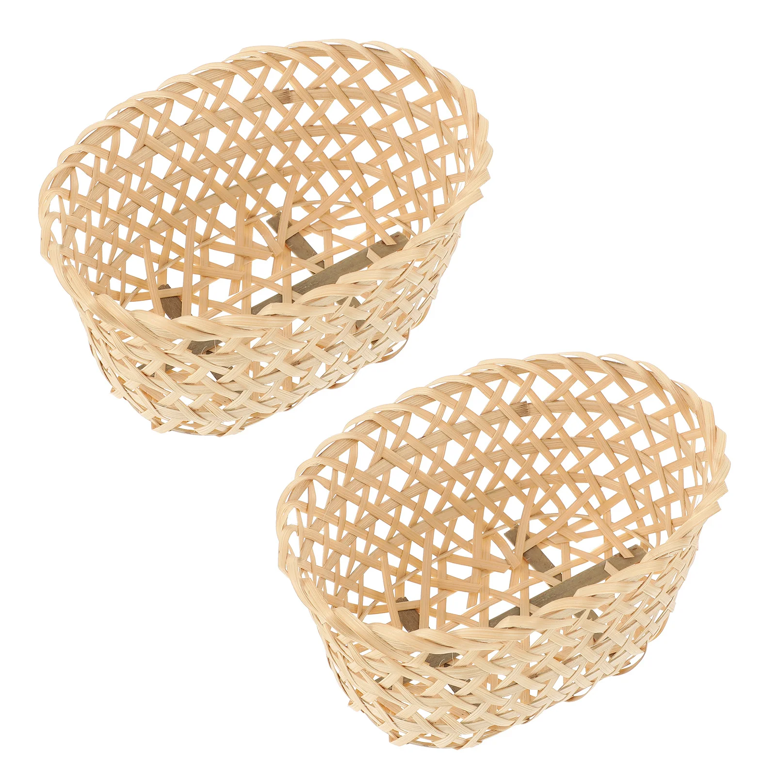 

2Pcs Bamboo Food Basket Woven Storage Container Safe Material for Home Kitchen Fruit Candy Snack Organizer