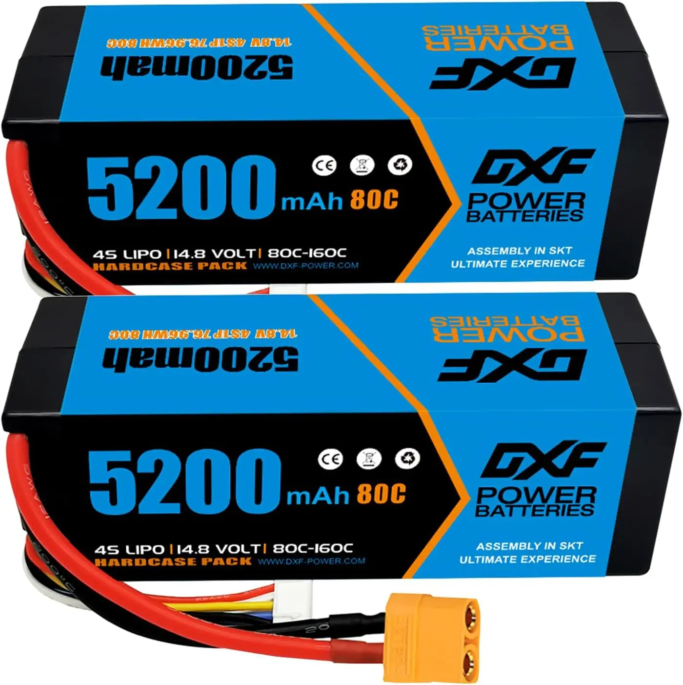 DXF 4S Lipo Battery 14.8V 80C 5200mAh with XT90 Plug Hardcase For 1/8 Buggy Truggy Offroad Car Boat Truck Airplane UAV RACING