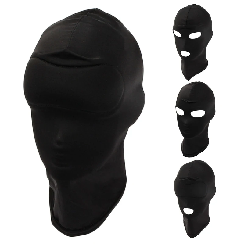 

Adult Open Eyes Mouth Headgear Mask Hood Breathable Blindfold Black Full for Head Cover Cosplay Slave BDSM Bondage Dropshipping