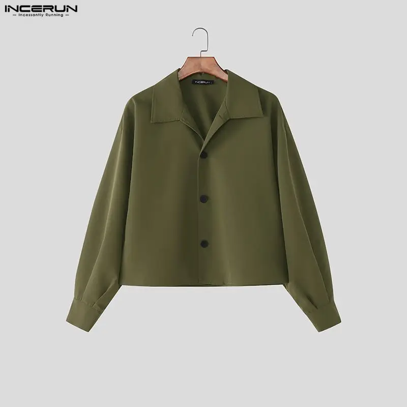 INCERUN الرجال السترات الصلبة التلبيب كم طويل زر فضفاض الذكور رقيقة معاطف الشارع الشهير الكورية نمط موضة ملابس خارجية غير رسمية الرجال #1