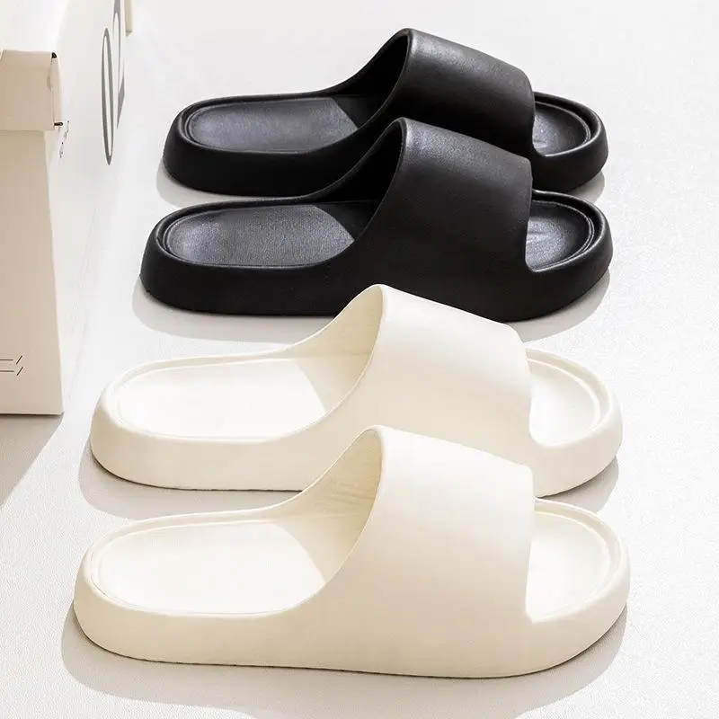 

Unisex Bathroom Slippers Cloud Cushion Slides Summer Flat Sandals Thick Platform Shoes Man Indoor Non-Slip Couple Flip Flops