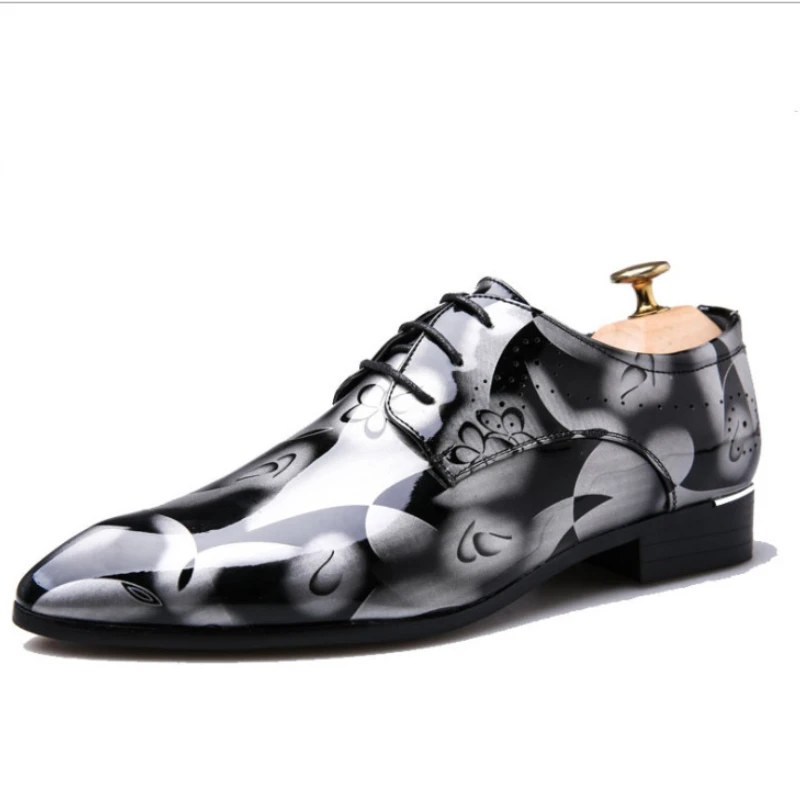 Office Men Dress Shoes Floral Pattern Men Formal Shoes Leather Luxury Fashion Groom Wedding Shoes Men Oxford Shoes Dress 37-50