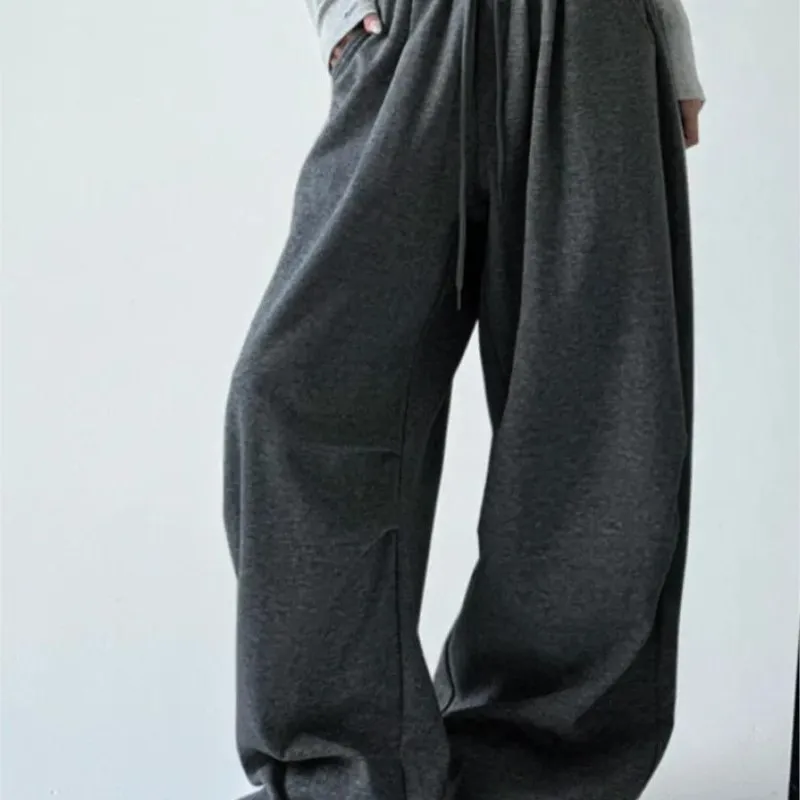 Y2K Street Style Pants For Women Spring Autumn Casual Tie-Waist High-Waist Loose Wide-Leg Floor-Length Trousers Pantalones