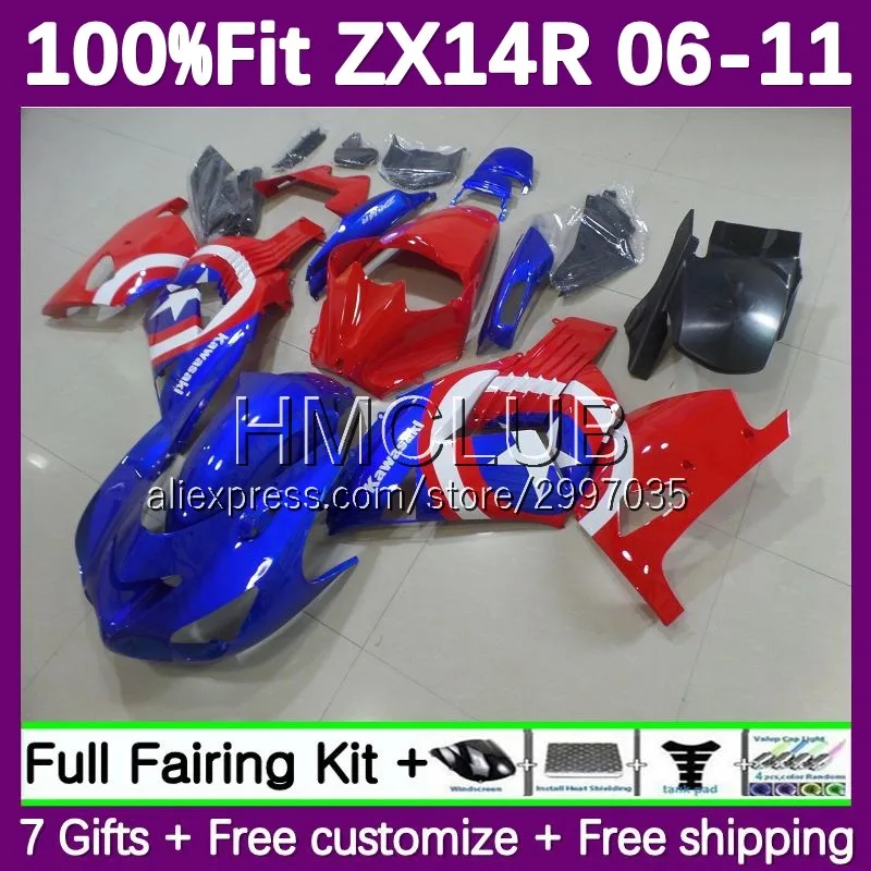 OEM Fairing For KAWASAKI NINJA ZX 14R ZZR1400 blue red blk ZX-14R 120No.55 ZX14R 06 07 08 09 10 11 2006 2007 2008 2009 2010 2011