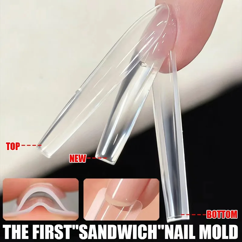 New 240pcs Square Almond Dual Form Nail Molds Full Cover Quick Building Gel Mold Acrylic False Nail Tips Extension Top Forms