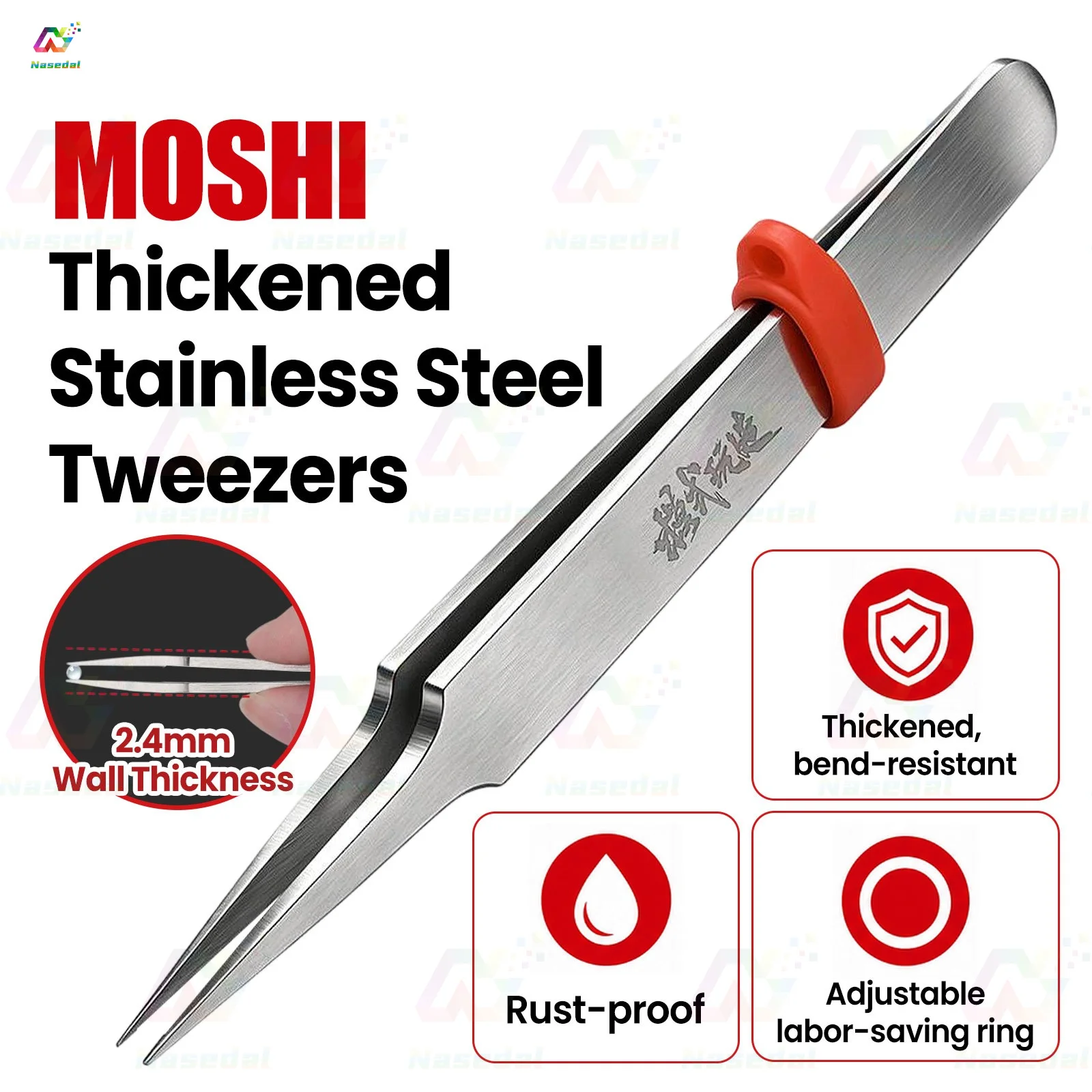MSWZ MS-145 Thickened Stainless Steel Tweezers Bend-resistant Sharp Fine Tip for Gundam Model Water Decal Etched Sheet Mini Tool