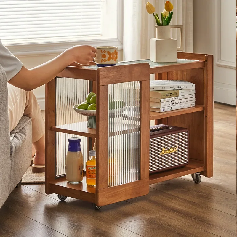 Solid wood sofa side, movable, living room side cabinet, against the wall, locker