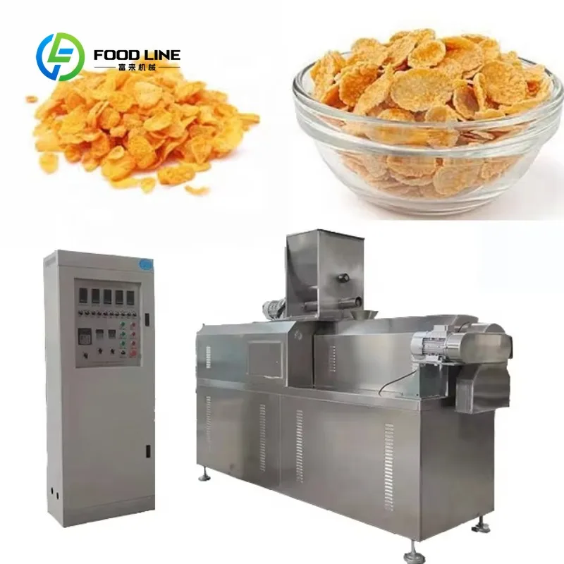 Automatic Breakfast Cereal Manufacturing Machine Twin Screw Extruder Food Equipment Corn Flakes Production Line
