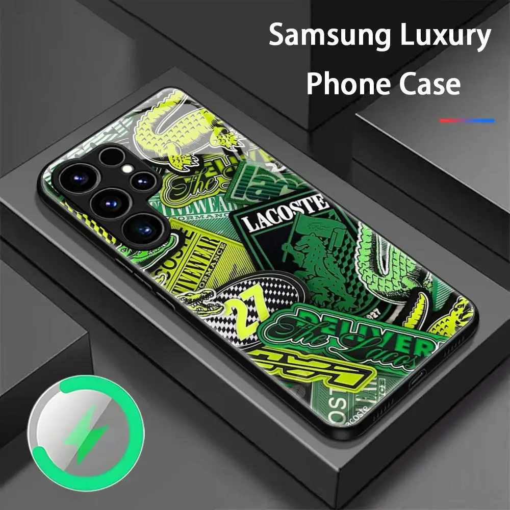 LE CLUB L-LACOSTEes logo Phone Case For Samsung S26 S25 S24 S23 S22 S21 S20 Plus Ultra Glass Magnetic Case