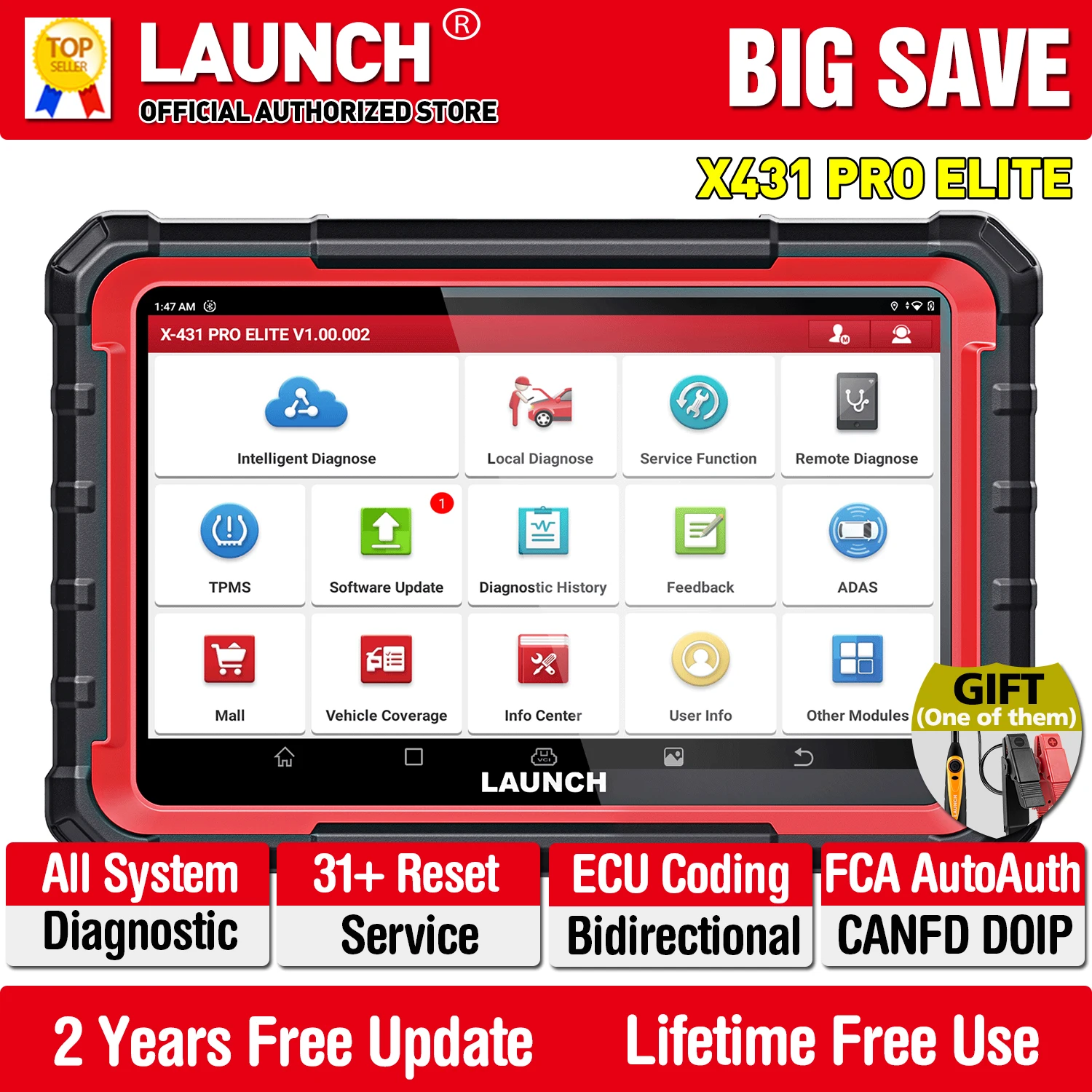 LAUNCH X431 PRO ELITE CANFD DOIP Car Full System Diagnostic Tools ECU CODING Bi-directionnal Control 31+ Reset OBD2 SCANNER