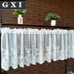 Onda de renda curto tule metade cortinas para sala estar branco flutuante sheer valance porta do armário cozinha café janela cortina