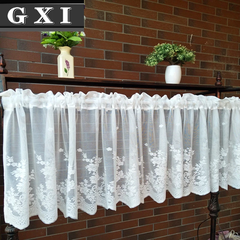 Lace Wave Short Tulle Half Curtains For Living Room White Floating Sheer Valance Kitchen Cabinet Door Cafe Window Drapes Cortina