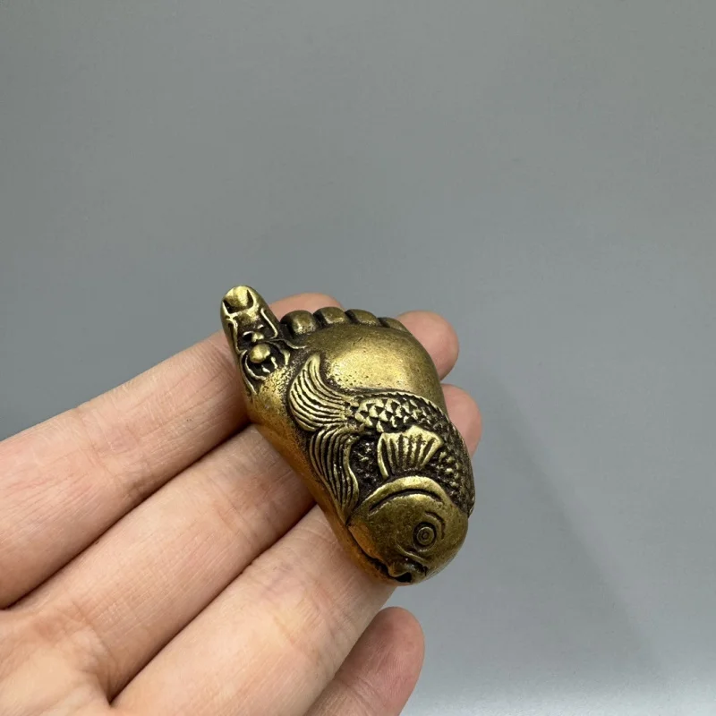 Antique Collectible Bronze : "Contentment is Enough" Figurine, Pure Brass Foot Ornament, Decorative Craft