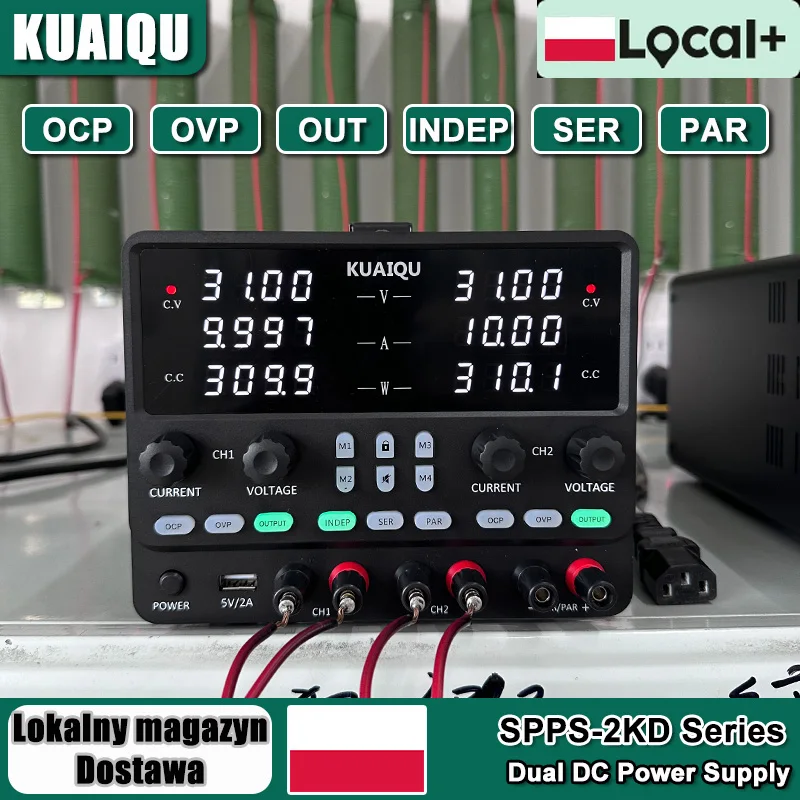 KUAIQU Alimentation double CC 4-en-1 30V 10A 300W, régulateur de tension de banc INDEP/SER/PAR, source de commutation OCP/OVP/Memory, réglable 5V/12V/24V/48V/60V, RS-485/RS-232/USB pour test et réparation, 5A/10A, avec fonction LOCK/Buzzer
