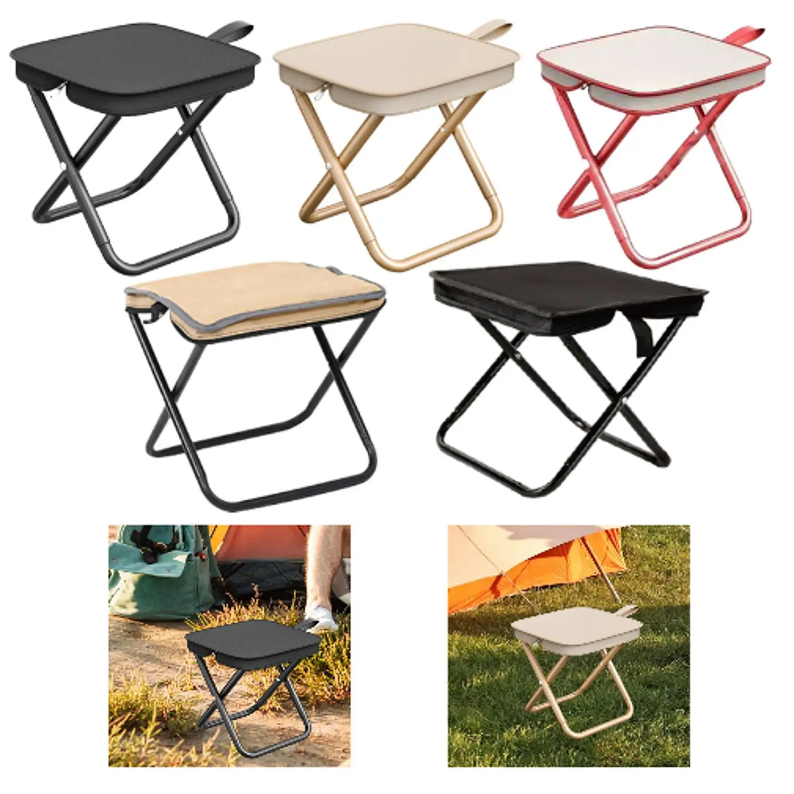 Camping Stool Seat Small Foldable Chair Folded Zipper Handbag Fishing Stool Portable Folding Stool for Travel Concert Outdoor