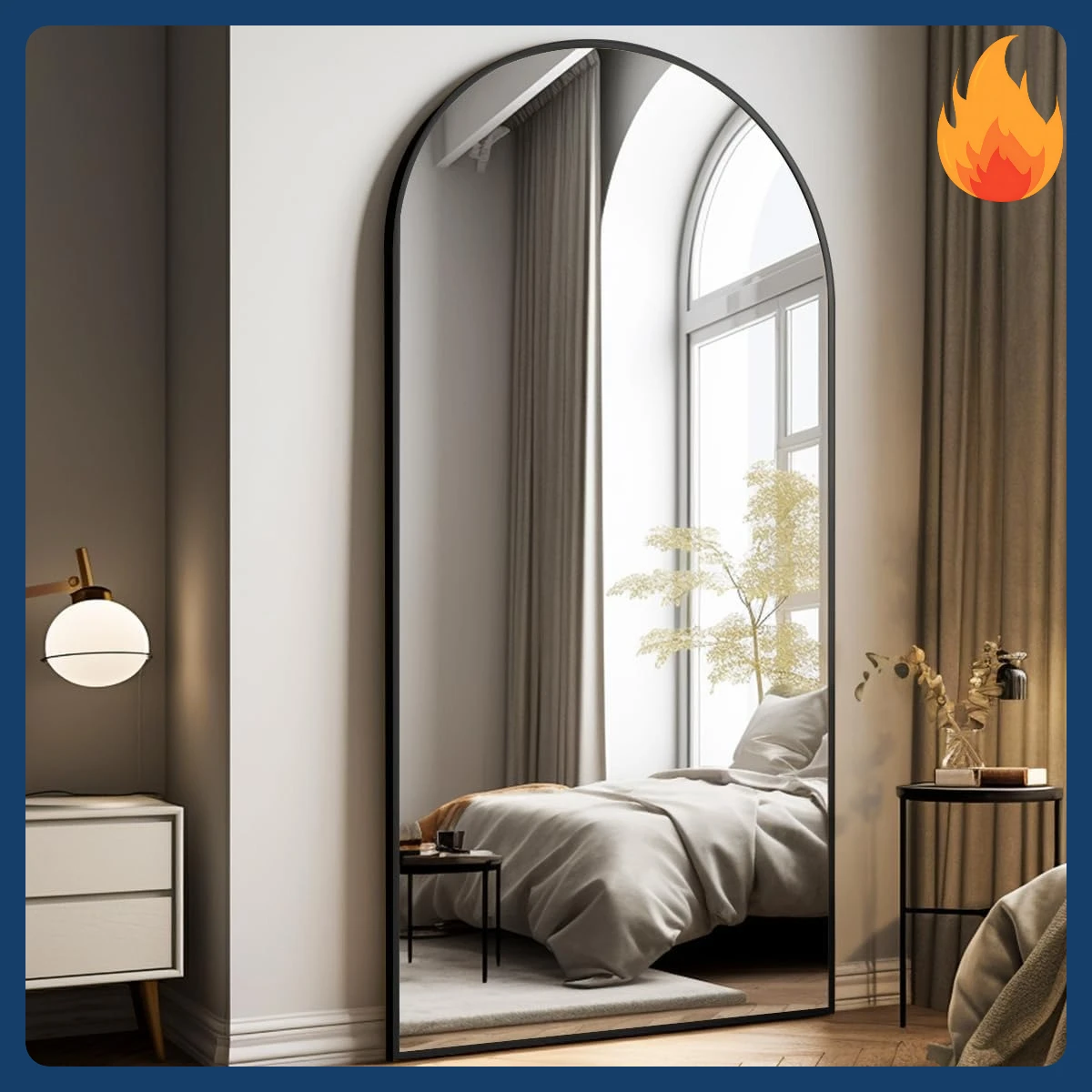 [حار بيع! ]مرآة كاملة الجسم كبيرة الحجم، مرآة مقوسة بطول 76 بوصة × 34 بوصة، إطار معدني أسود، مرآة أرضية لغرفة النوم والمعيشة/