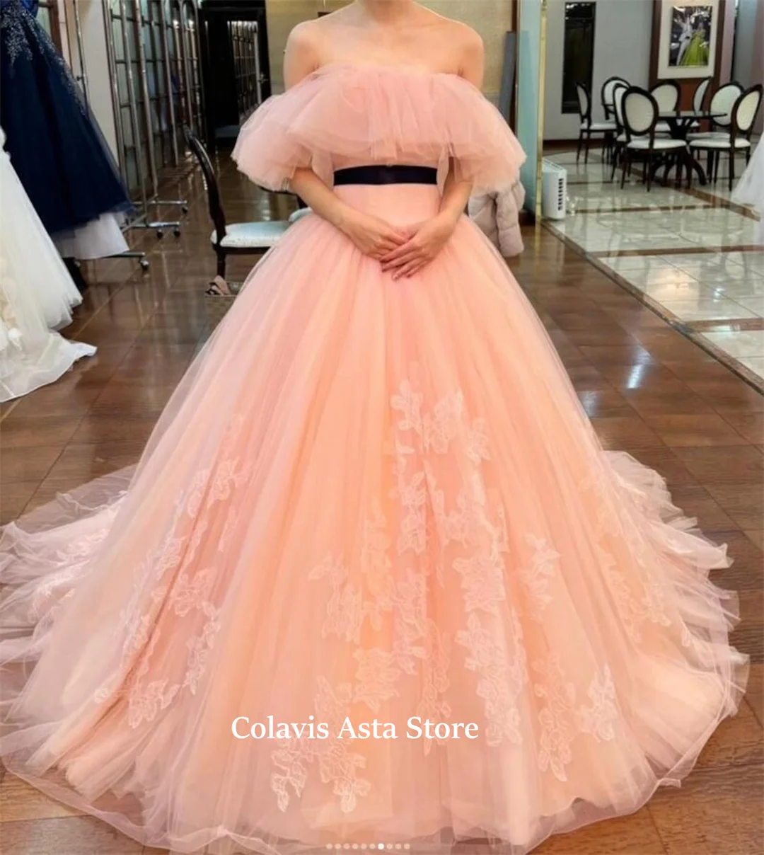 Japan Style Prom Dress Korea Customized Tulle Wedding Evening Dresses Pink Lace Performance Party Dress Evening Gowns