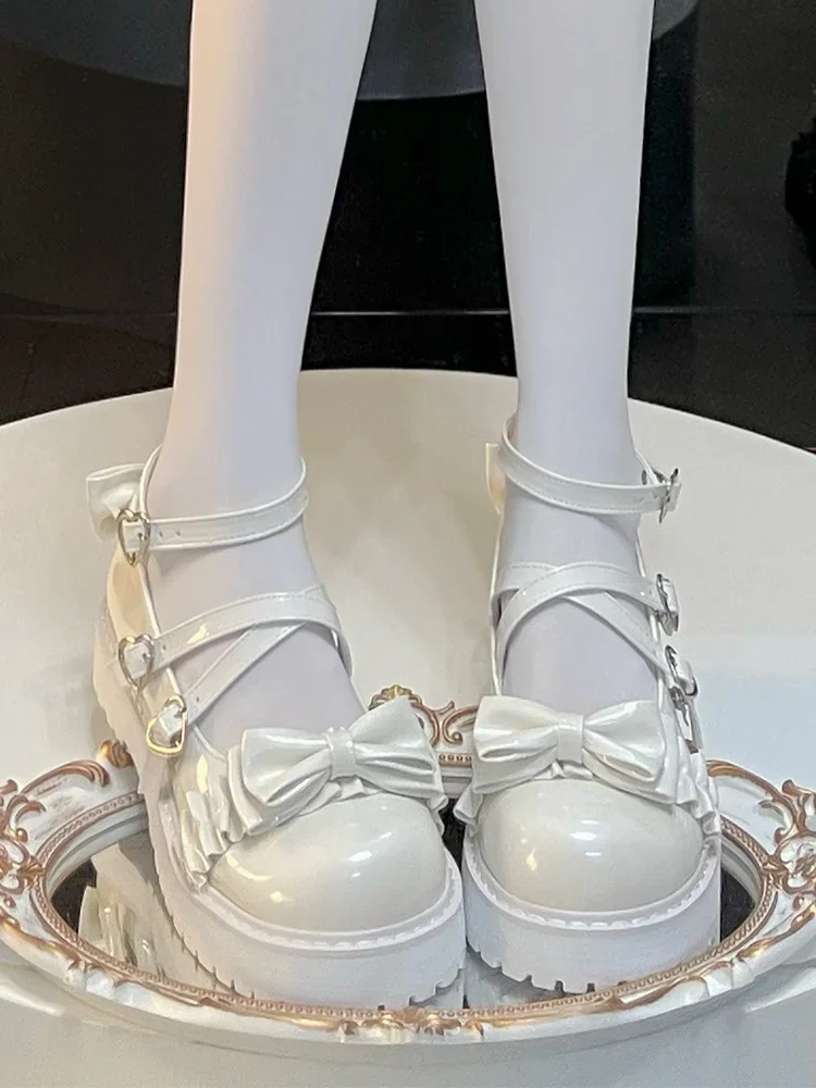 JK Uniform High Heels Platform Shoes Sweet Girl Casual Lolita Bow Japanese Leather Shoe