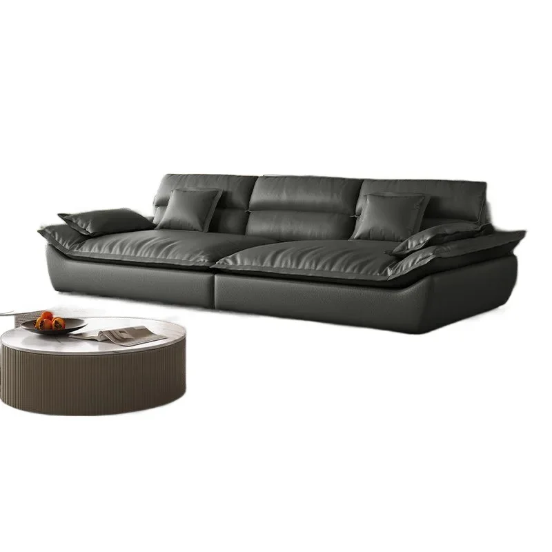Sailing sofa living room small apartment modern simple straight row ultra-wide sitting depth combination leather art sofa